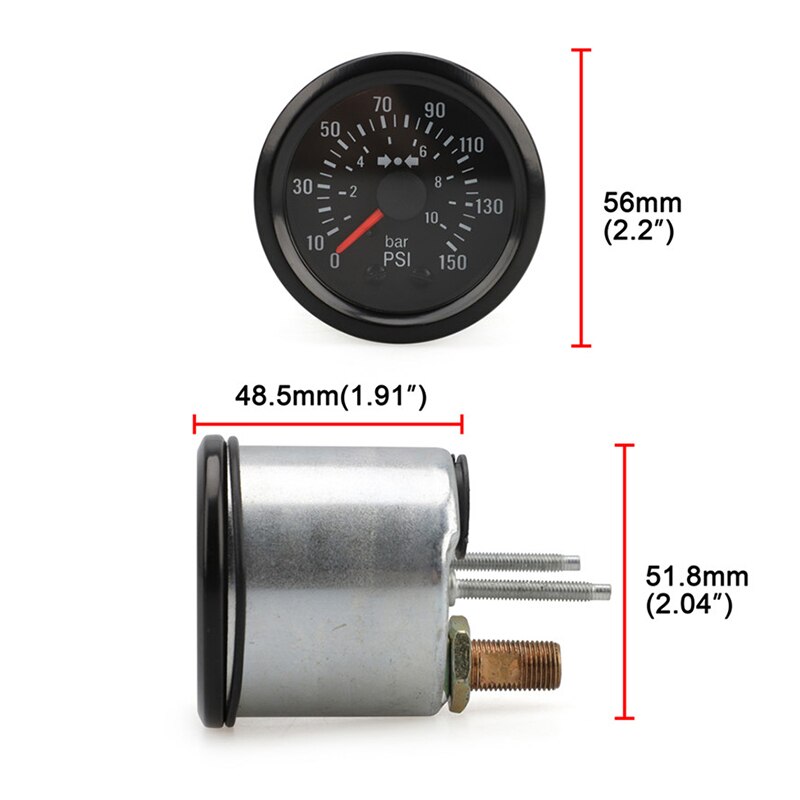 Pointer Dual Scale Display Barometer 0-10 BAR / 0-150 PSI Car Instrument Construction Machinery