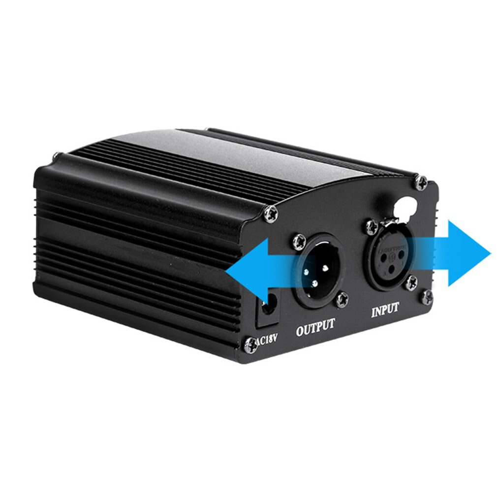 , fuente de alimentación Phantom de 1 canal 48V con micrófono + adaptador AU US enchufe de la UE para cualquier micrófono condensador de grabación