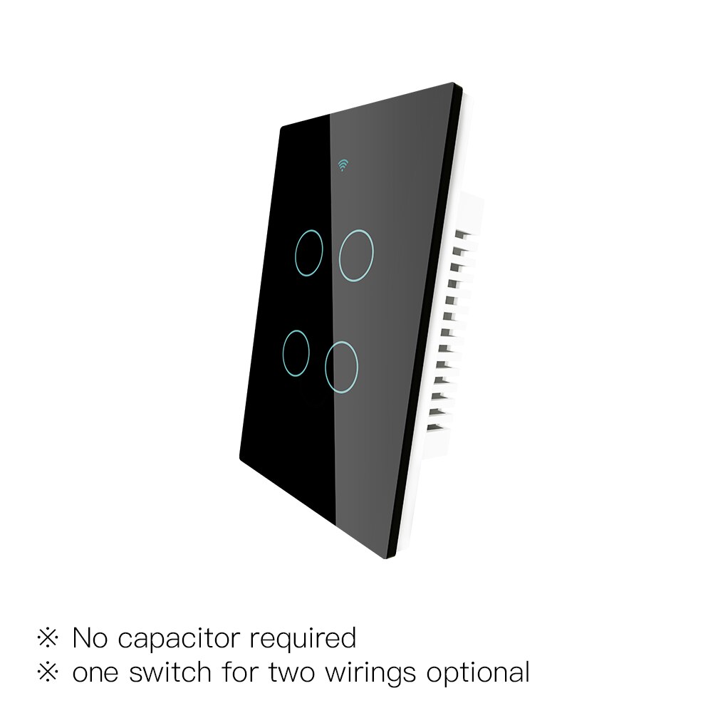 ZigBee Wall Touch Smart Light Switch With Neutral/No Neutral ,No Capacitor Smart Life/Tuya Works with Alexa,Google Hub Required: 4 Gang Black US