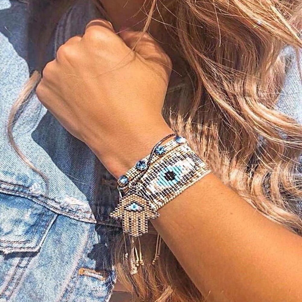 Bluestar Evil Eye Armband Miyuki Turkse Oog Armband Sieraden Femme Crystal Handgemaakte Kwastje Hand Palm Pulseras: Default Title