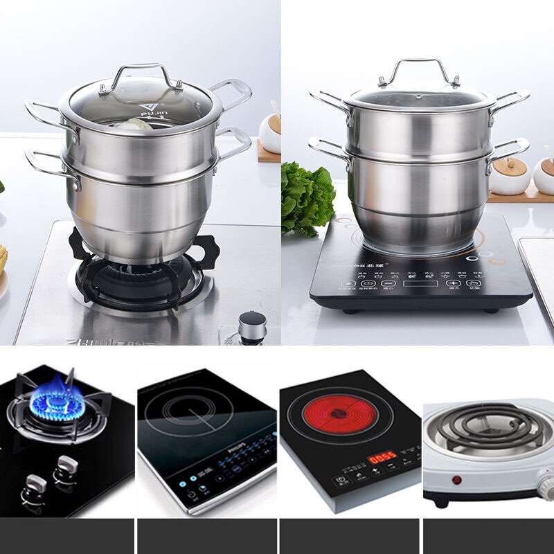 Stainless Steel Pot Small Steamer Double Thickening Cooking Dual-use Pot One or Two Layer Soup Pot Stew Pot Steamer Pot Bamboo