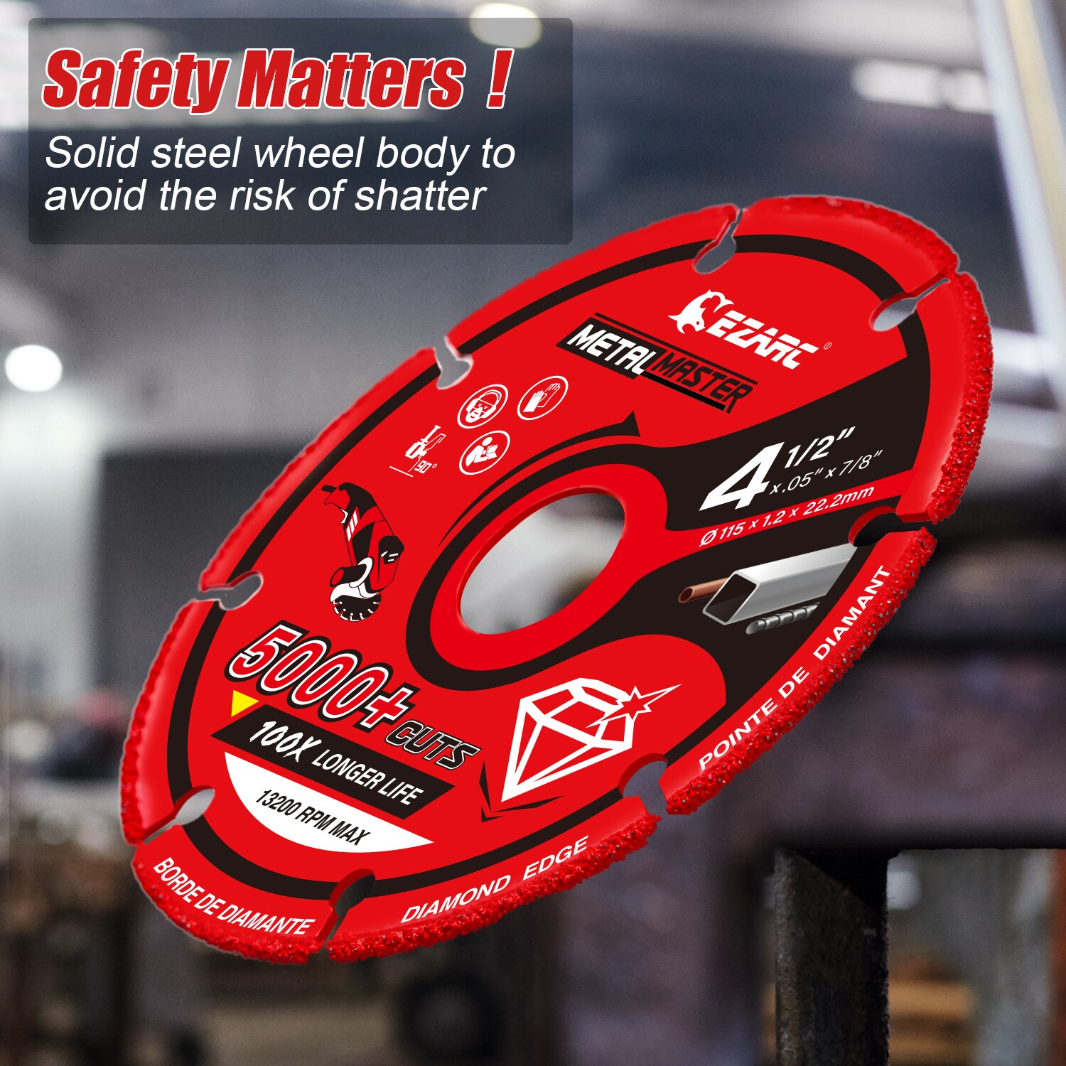 EZARC Diamond Metal Cutting Wheel for Angle Grinder 115mm x 22.2mm Diamond Disc With 5000+ Cuts on Rebar, Steel, Iron and INOX