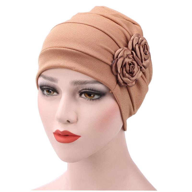 Women's Turban Hat Stylish Flowers Chemo Beanie Turban Headwear Chemo Cap: Khaki