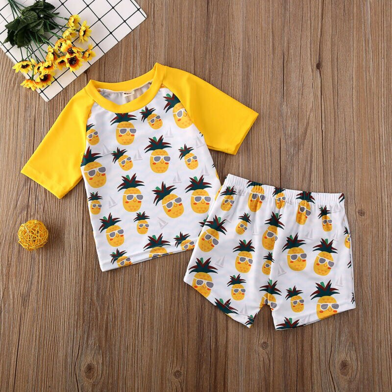 Zomer leuke peuter jongen badmode tweedelige set cartoon ananas print baby boy beachwear