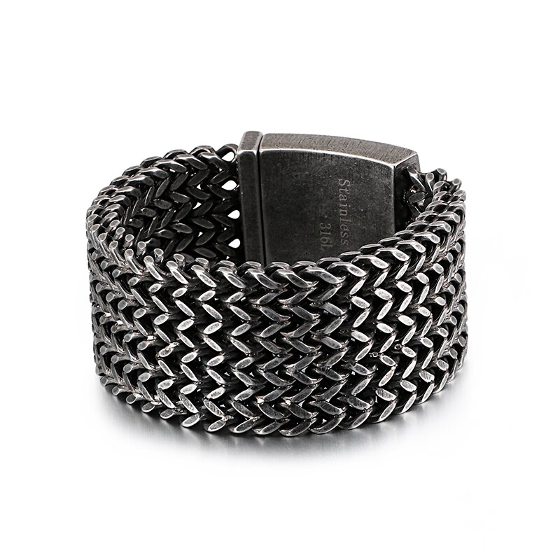 Fongten Mesh Link Chain Armband Mannen Punk Vintage Metalen Roestvrij Staal Mens Wrist Band Charme Brede Armbanden Sieraden: Vintage 30mm Width / 21cm