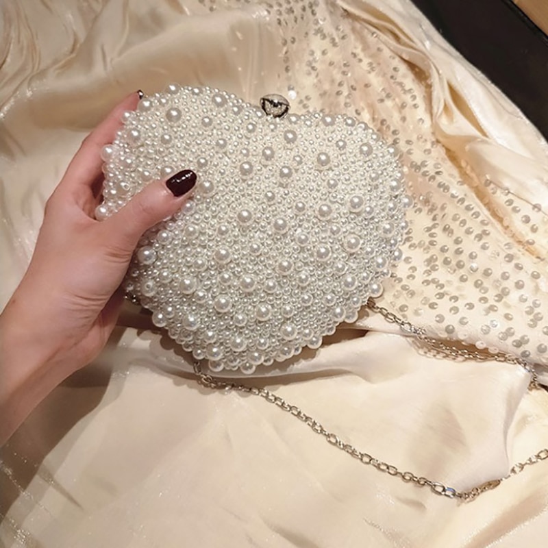 Portemonnees En Handtassen Luxe Parel Hart Clutch Bag Voor Wedding Party Elegante Vrouwelijke Hartvormige Schoudertas