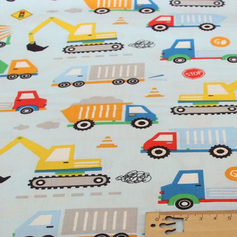160cm breedtes diverse cartoon bouwvoertuigen auto's vrachtwagen bedrukt 100%  katoenen stoffen auto patchwork quilt beddengoed kussen
