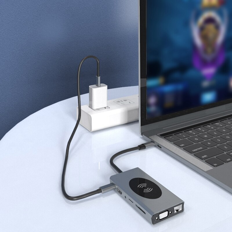 13 in 1 USB C HUB, PD Fast Charge Can Be Connected to Gigabit Wired Network for PC Laptop