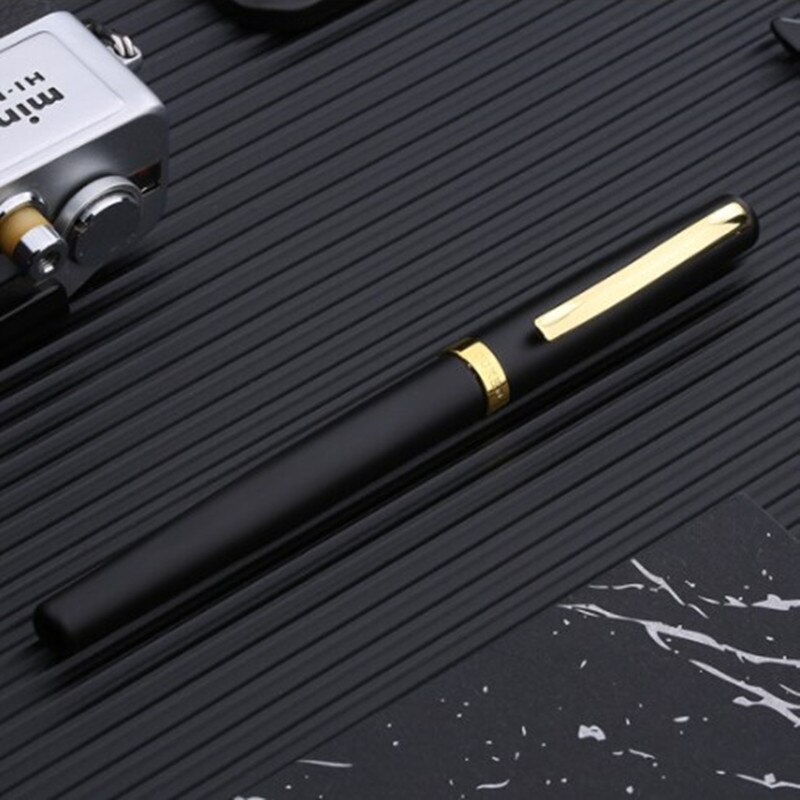 Duke Stalen Vulpen 209 Geavanceerde 22KGP Medium Penpunt 0.5 Mm, mat Zwart Met Gouden Clip Schrijven Pen Voor Kantoor/Inkt Pen: Q / Bent Nib 1.0MM