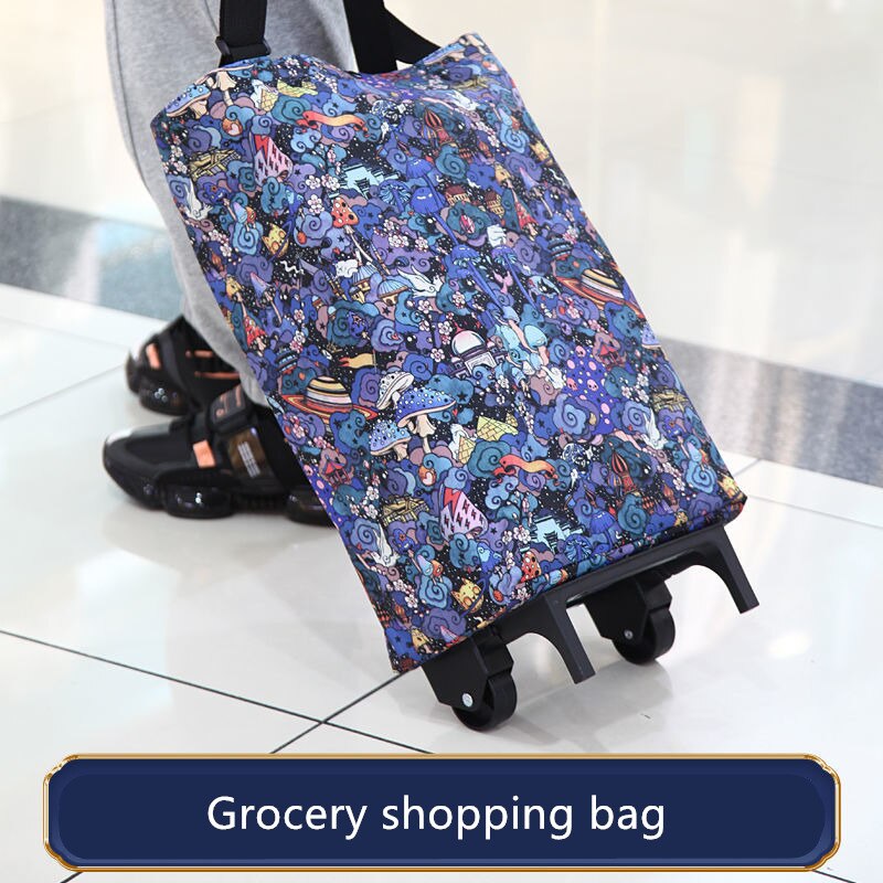 Liten dragvagn shopping mat förvaringsväskor vagn organisator väska på hjul väskor fällbar bärbar shoppingväska köp grönsaker väska