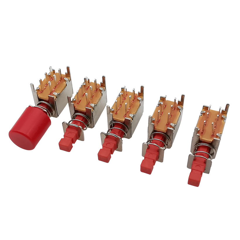 5/10Pcs PS-22F03 A03 Right Angle PCB Latching Push Button Switch Right Angle Double Pole 6 Pin Self-locking Key Power Switches