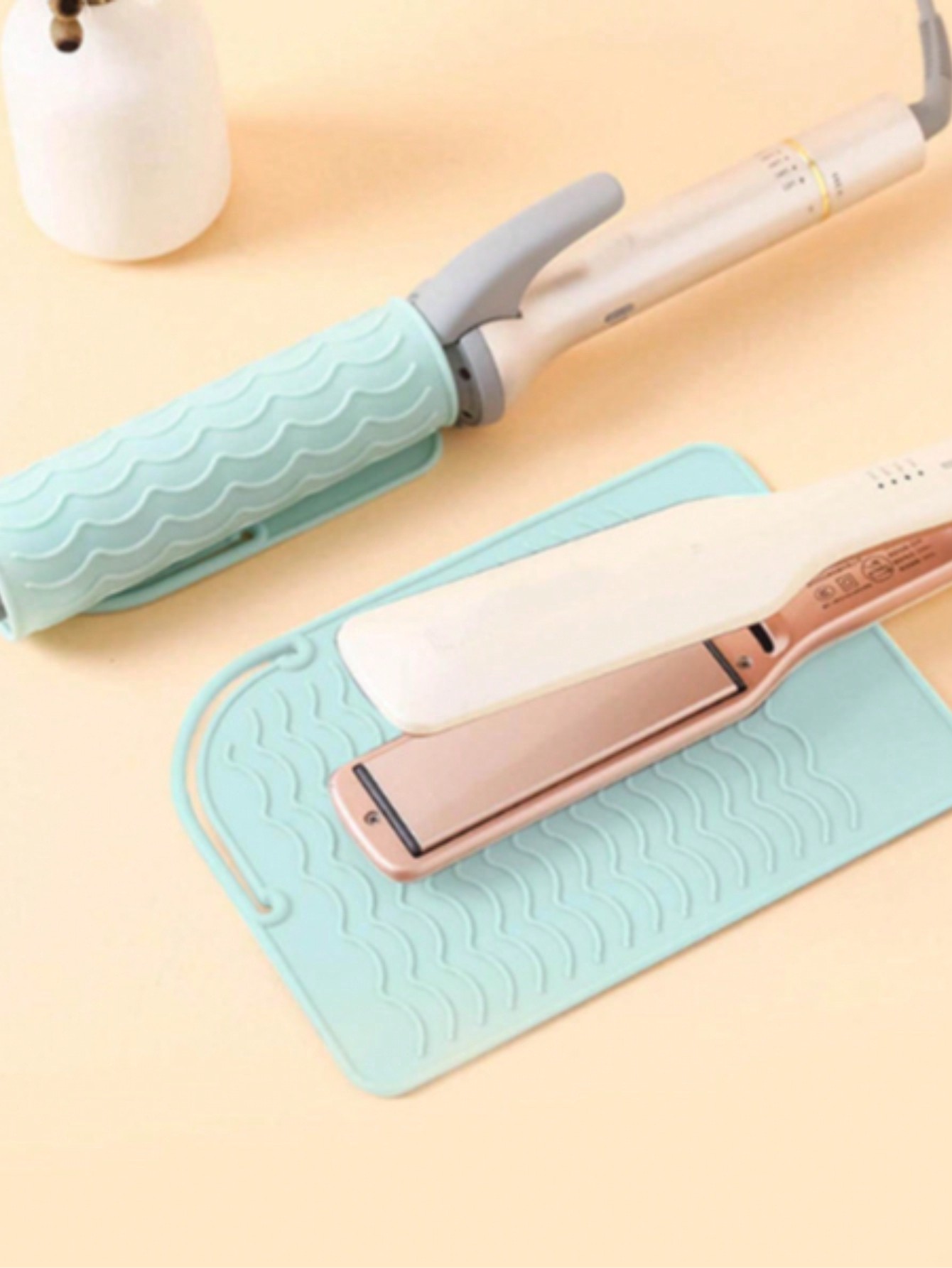 Tapis en Silicone résistant à la chaleur, grande taille, Portable, outils chauds de voyage, housse pour fer à friser, fer plat, lisseur de cheveux: Kaki