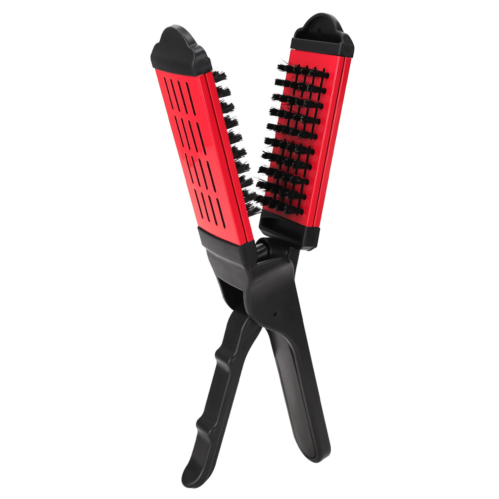 Peine de férula en forma de V, herramientas de peinado, cepillo plano, cerdas de nailon, cepillo de doble cara para todo tipo de cabello, 1 ud.: Rojo