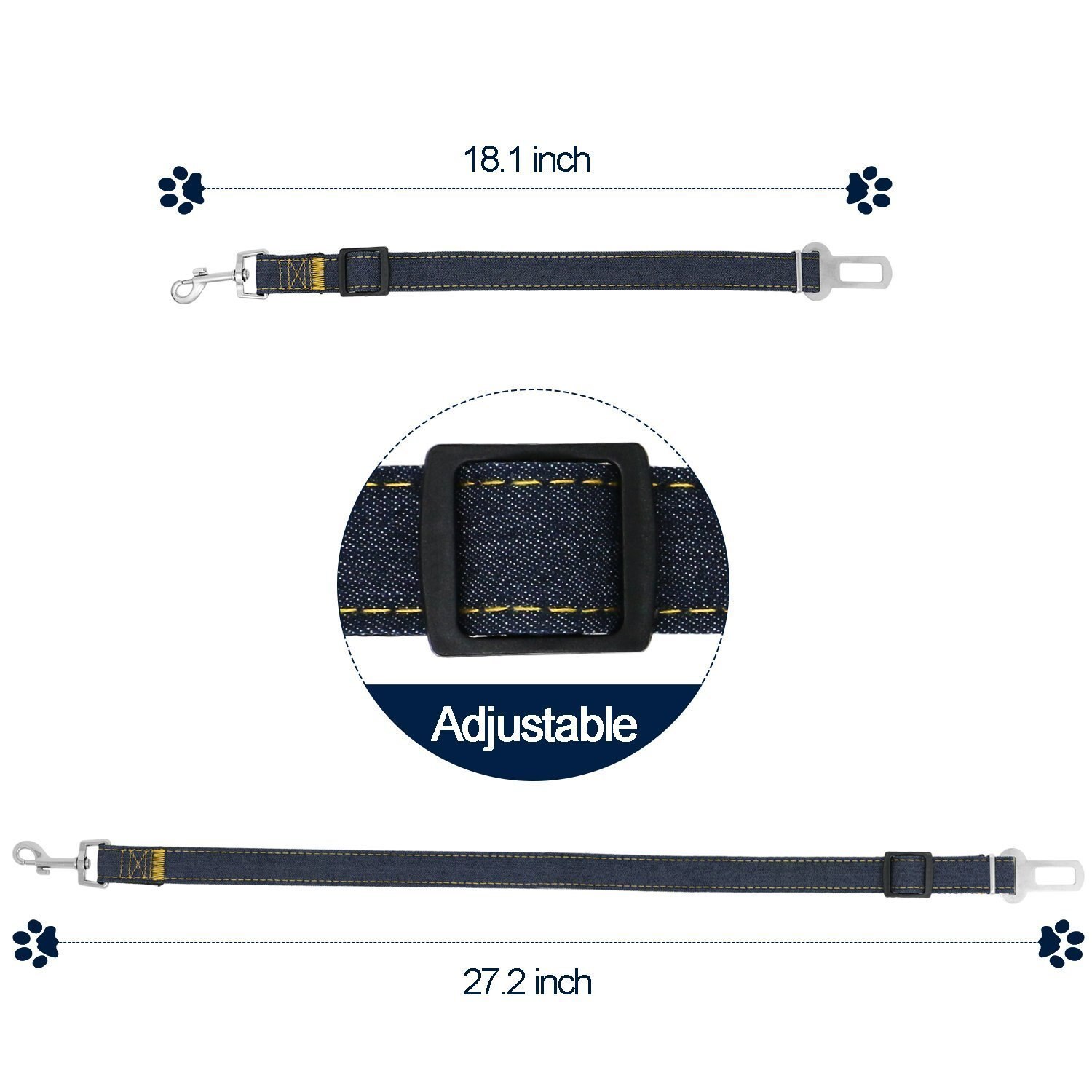 2 Packs Verstelbare Hond Veiligheidsgordel Huisdier Autogordel Veiligheid Leads Voertuig Veiligheidsgordel Harnas Gemaakt van Nylon Denim Stof Huisdier Product