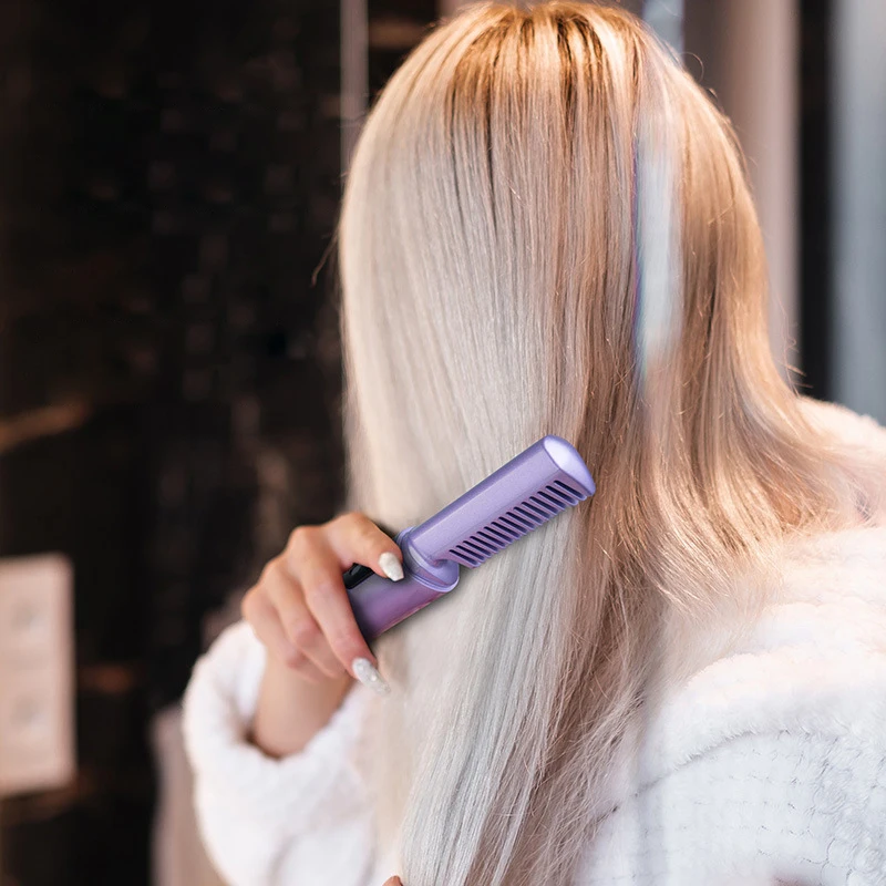 Pente quente de cabelo sem fio portátil mini usb recarregável alisador de cabelo aquecimento rápido alisamento de cabelo ferramenta estilo