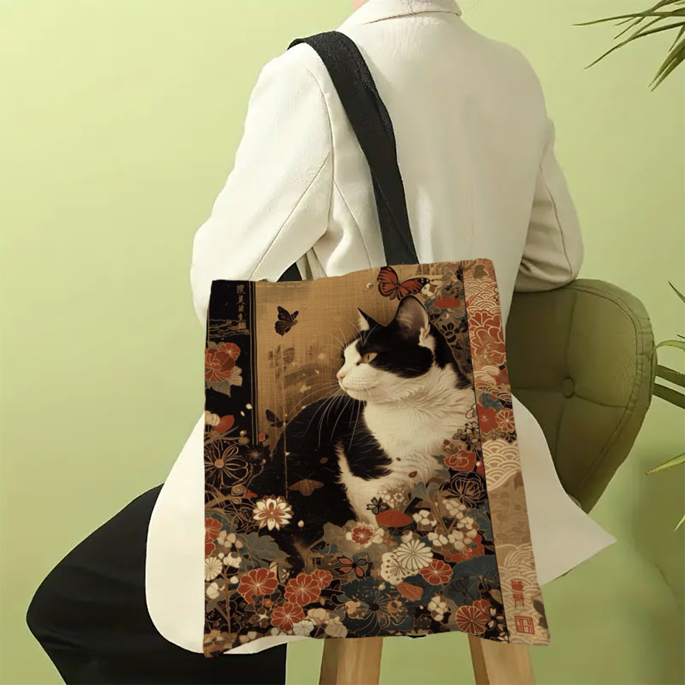 Sac fourre-tout classique chat noir et blanc avec imprimé chat, sac de plage de Shopping à bandoulière réutilisable pour femmes, sac de transport décontracté Durable: Clair