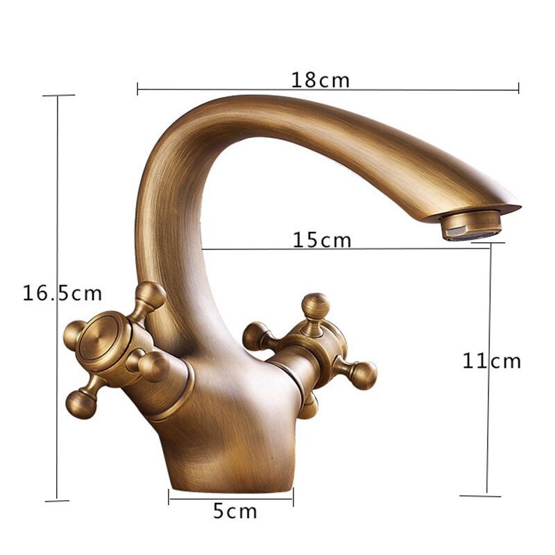 Antieke Kraan Warm En Koud Water Messing Brons Geborsteld Wastafel Kranen Badkamer Vintage Wastafel Dubbel Handvat Mixer