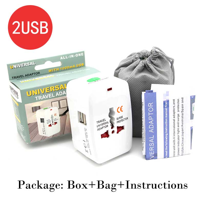 Dual USB Charging Port All in One Universal Worldwide Convenient Travel Charger Power UK AU US EU Plug Adapter With Packaging: 2USB