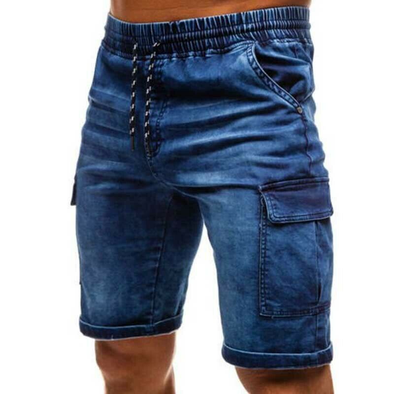 Mænds bomuld tynde denim ruched korte bukser sommer mænd afslappet lavtaljede korte jeans shorts stretch bukser
