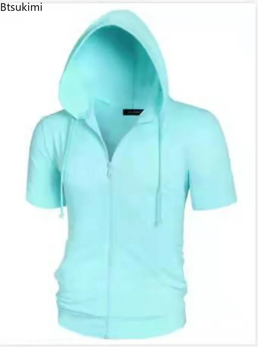 Herr casual tröjor kortärmade hoodies jacka enfärgad smal dragkedja herr sporttoppar bekväma friluftskläder för män