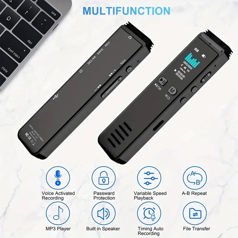 Bluetooth 5,0 sprach aktivierter digitaler Audio- Recorder 32GB USB-Stift Telefonanruf Aufzeichnung einer Geschmack schnell rec 3072 kbit/s MP3-Wiedergabe