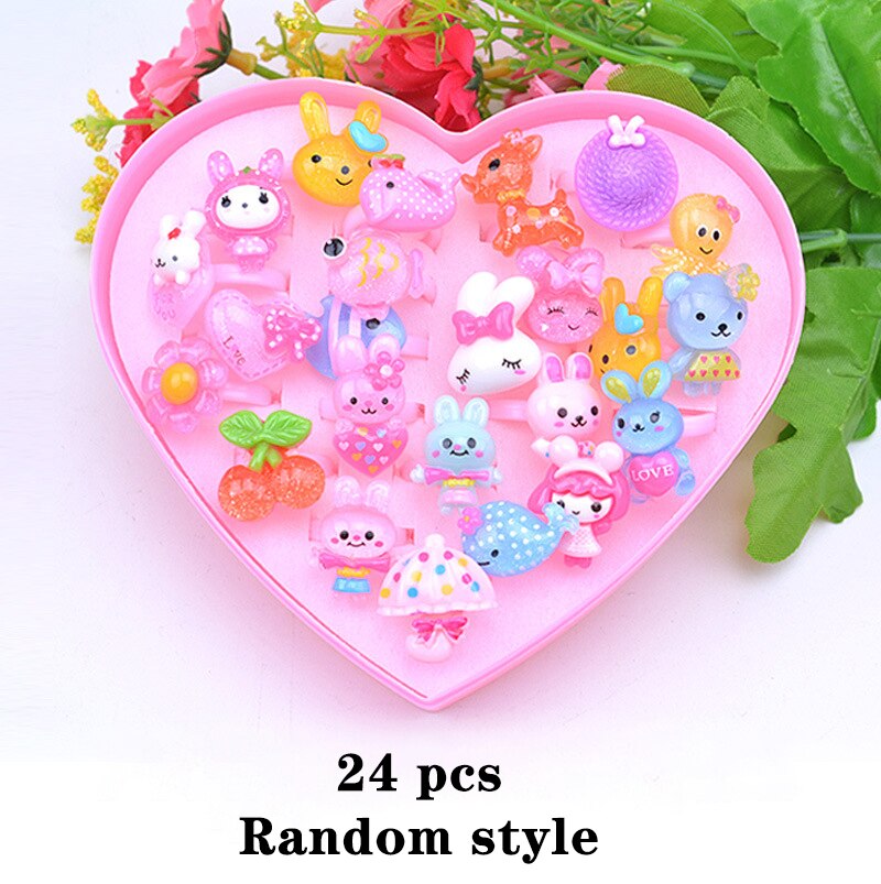 Conjunto de 12/24/36/Uds. De anillos de maquillaje para niña, joyería para niña, juguete con lazo de flor, juego de simulación, anillos para chicas, para niña