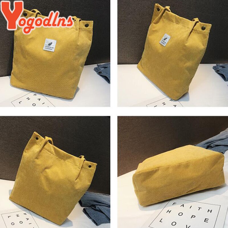 Yogodlns kvinder fløjlsbukser skuldertaske bomuld canvas stor afslappet kvindelig øko crossbody taske dame vintage rejsetasker