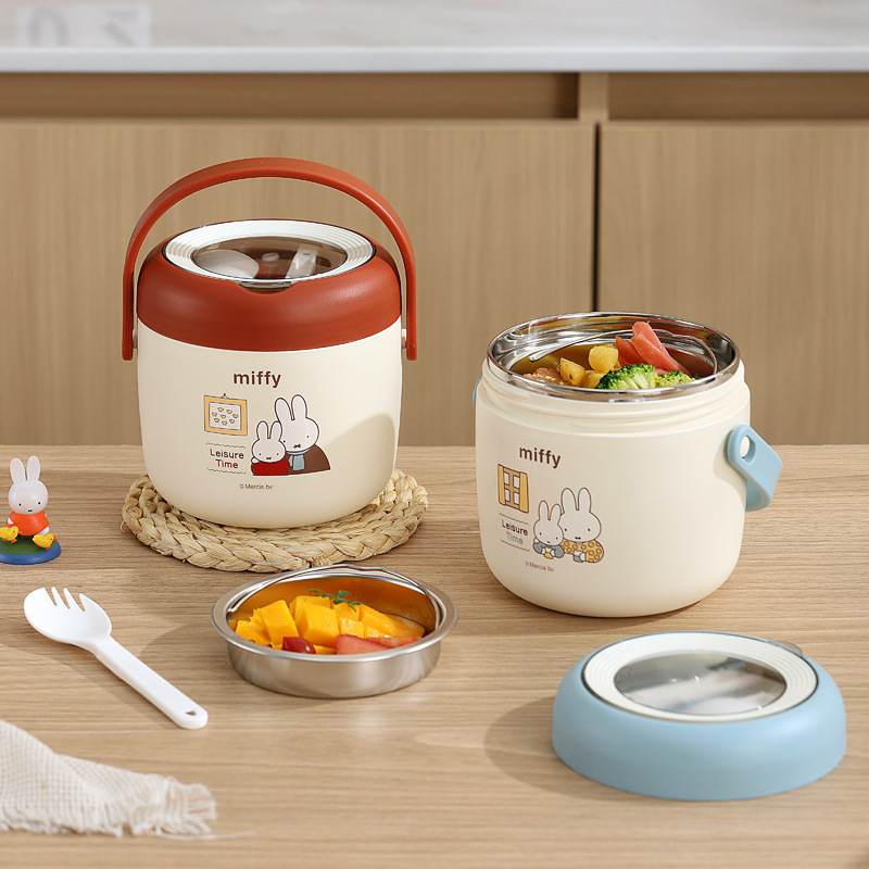 Cartoon Miffy Rabbit Insulated Lunch Box Kawaii Miffy Cartoon Stainless Steel Student Comes with Meal Double Layered Lunch Box