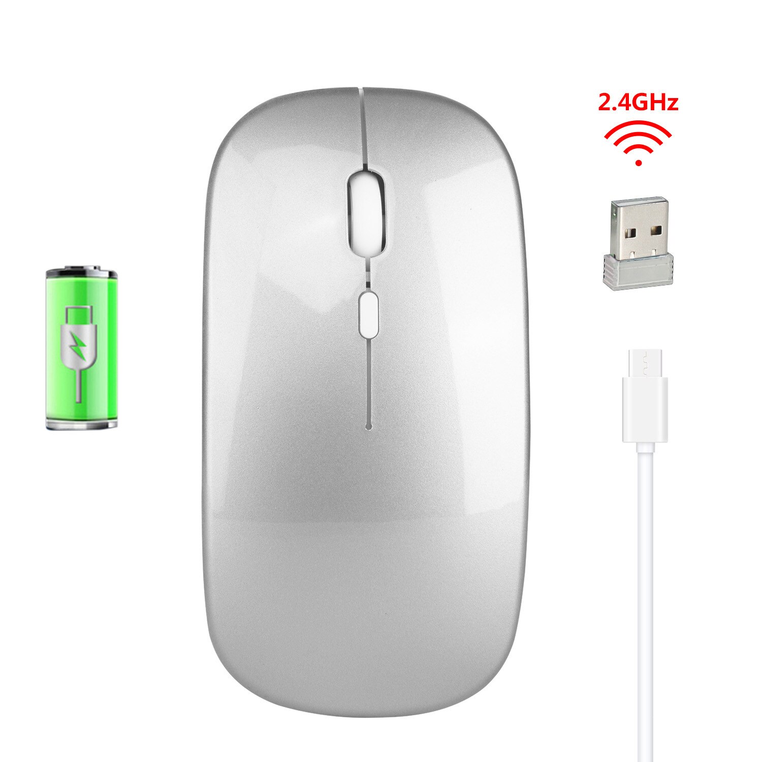 V8 Mini Wireless Mouse Computer 2.4Ghz Mouse Silent Slim Rechargeable Ergonomic Mouse USB Optical Mice For Laptop PC: 2