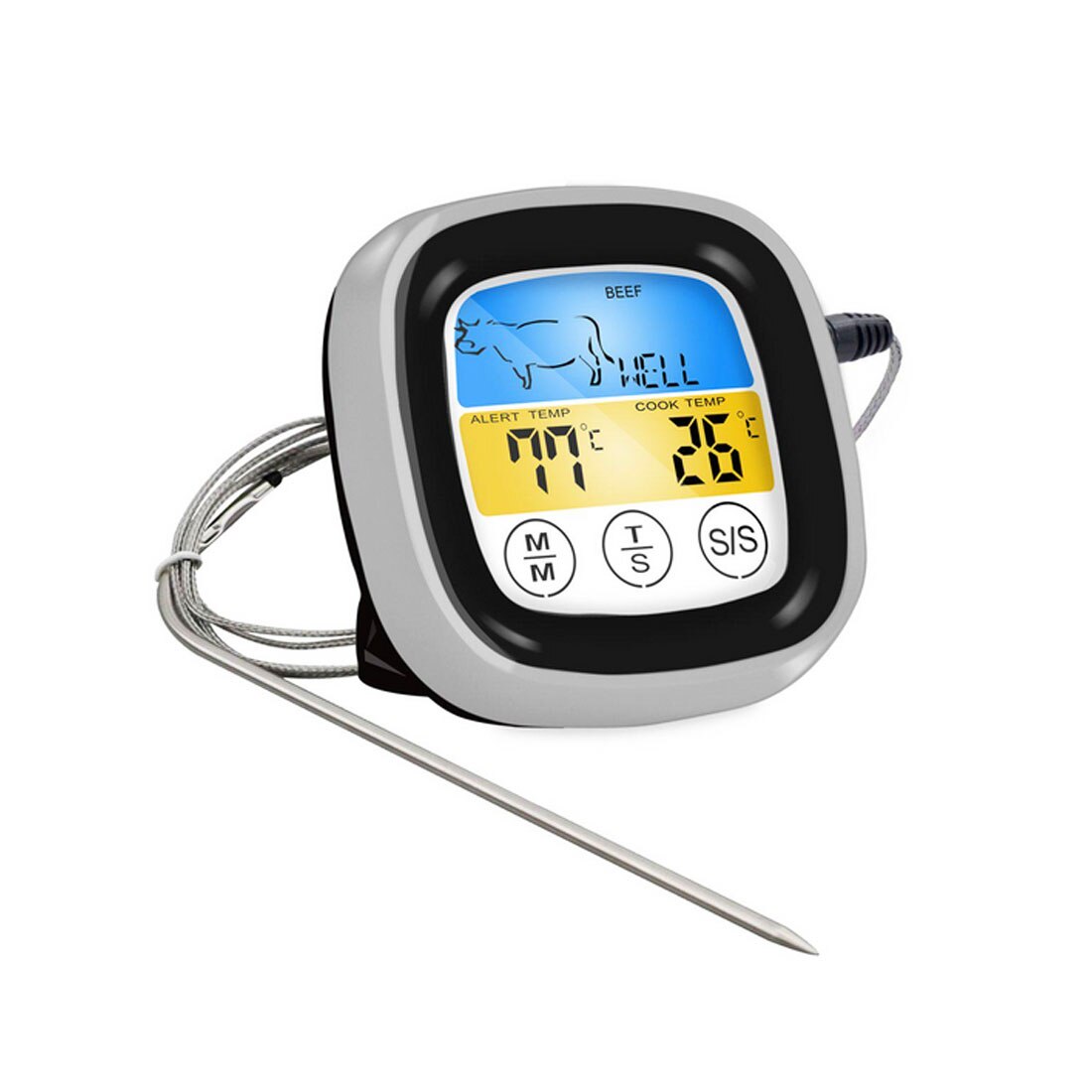 Thermo Pro Digital Thermometer for Oven Digital Lcd Display Probe Food Thermometer Timer Cooking Kitchen Bbq Meat: silver middle frame