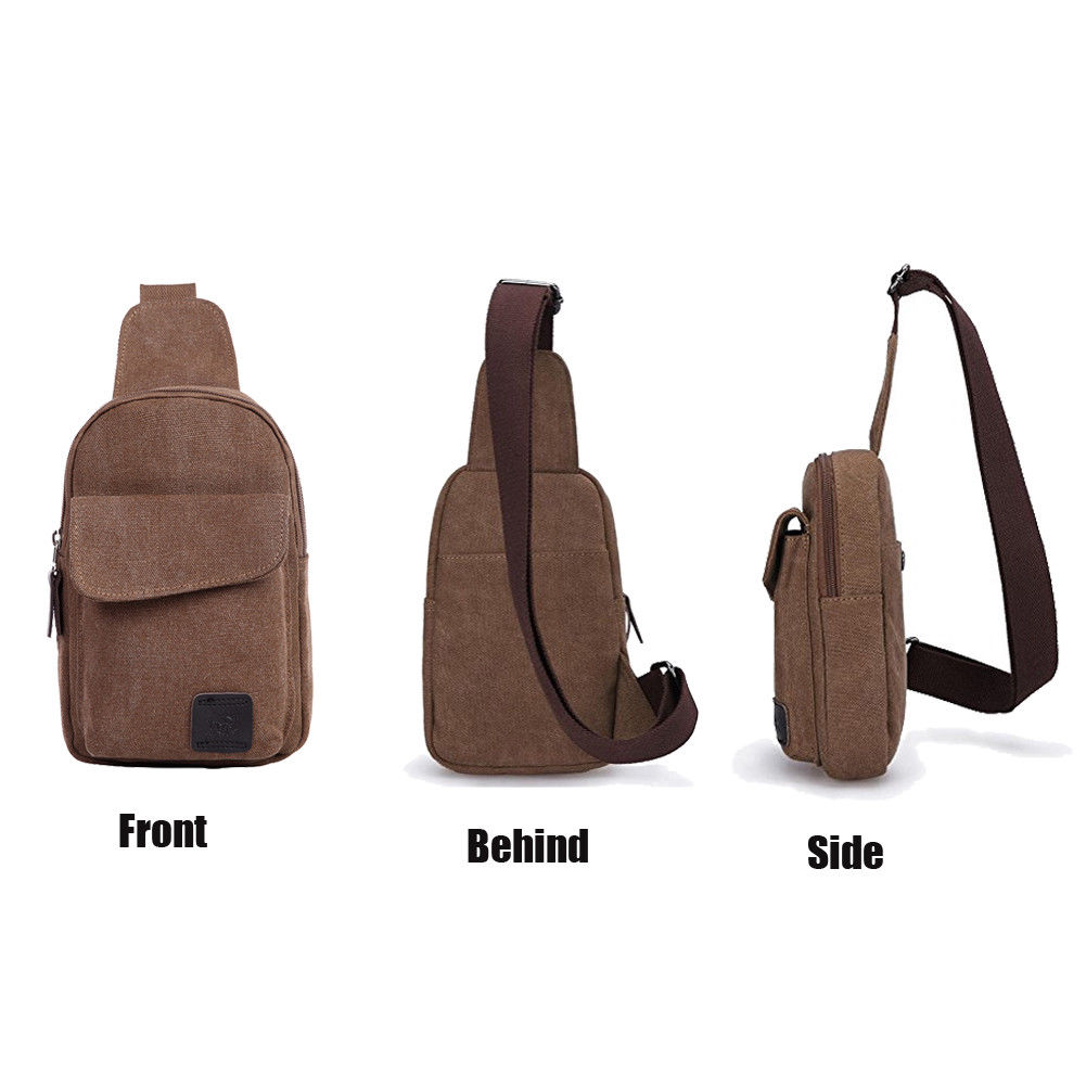 Men&#39;s Small Chest Sling Bag Travel Hiking Cross Body Messenger Shoulder Backpack Solid Men Canvas Bag