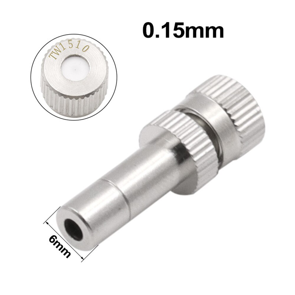 Boquilla de pulverización de agua boquillas de vapor de niebla de acero inoxidable conector de 6mm Aspersor de riego de jardín herramienta de jardín acceso 0,15-0,8mm: 0.15mm