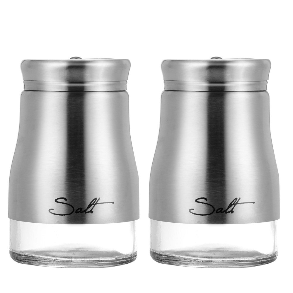 2Pcs Stainless Steel Lid Seasoning Bottle Pepper Salt Shaker kitchen seasoning shaker Kitchen Supply: Silver