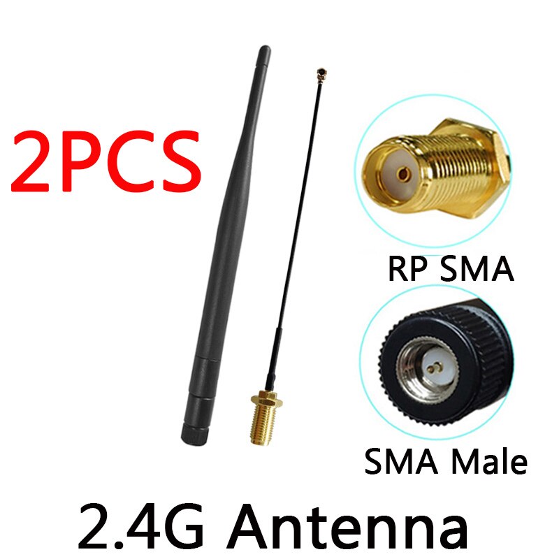 2.4GHz WiFi Antenna 5dBi Aerial RP-SMA Male Connector 2.4 ghz antena IOT 2.4G wi-fi Router + 21cm PCI U.FL IPX Pigtail Cable: 2PCS MC