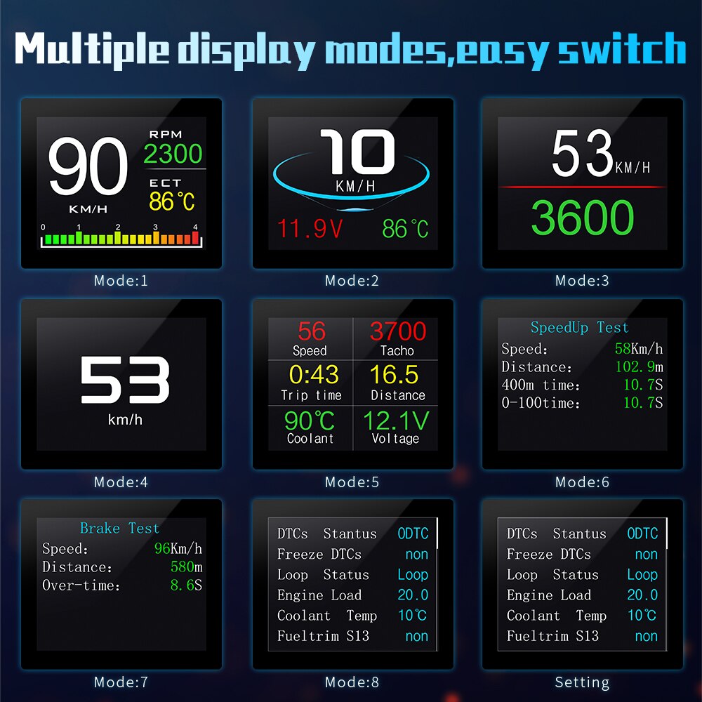 HUD OBD2 Car Gauges On-board Computer Overspeed Alarm Auto Speedometer Head Up Display Fuel Consumption Temperature Warning