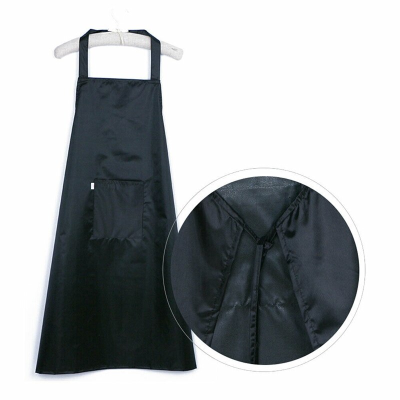 Long PVC Waterproof Pure Color Cooking Apron For Women Men Cafe Shop BBQ Hairdresser Aprons Sleeveless with Pocket