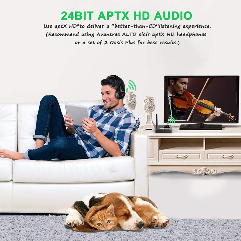 Bluetooth 5.0 Long Range Transmitter Receiver 3 In 1 Wireless AUX & Optical Adapter aptX HD & APX Low Latency for TV Home Stereo