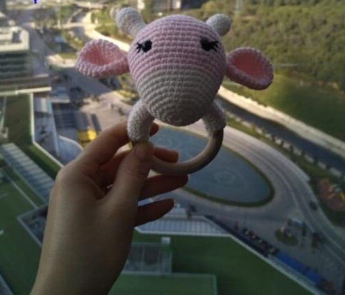 Gestrickte Gefüllte Zahn Kratzen Spielzeug handgefertigt Spielzeug: Rosa Giraffe