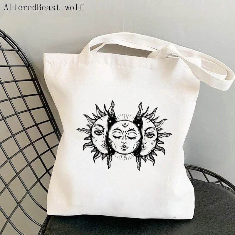 Frauen Käufer tasche mond sonne Tarot Gedruckt Kawaii Tasche Harajuku Einkaufen Leinwand Käufer Tasche mädchen handtasche Tote Schulter Dame Tasche: b1572