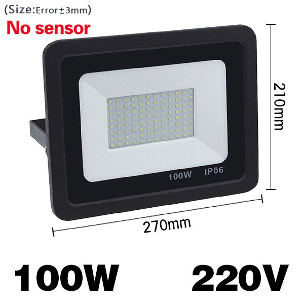 Reflector LED con Sensor de movimiento 100W 50W 30W 20W 10W foco de luz Led de inundación al aire libre 220V IP66 lámpara de pared al aire libre Luz de inundación: LED Flood light 100W