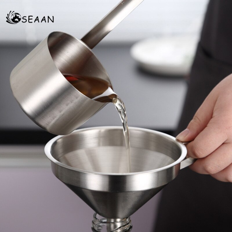 Stainless Steel Funnel Kitchen Oil Liquid Funnel Metal Funnel with Detachable Filter Wide Mouth Funnel for Canning Kitchen Tools