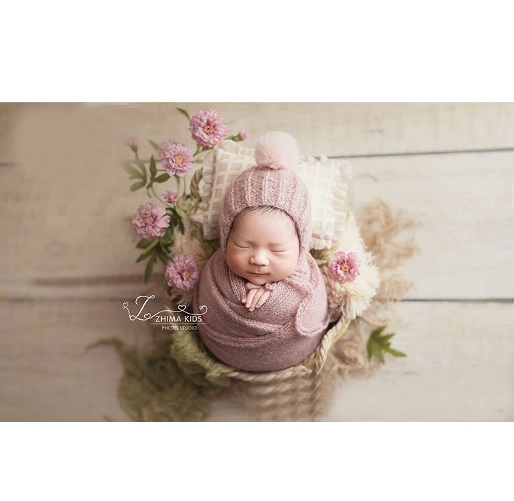 2 stk/sæt nyfødt fotografering rekvisitter tæppe wrap uld strikket tæppe baby hat neborn foto rekvisitter shoot studio tilbehør