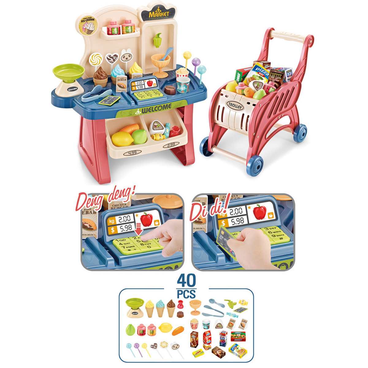 Simulazione per bambini carrello carrello giocattolo taglio frutta e verdura supermercato shopping impostato da gioco in plastica