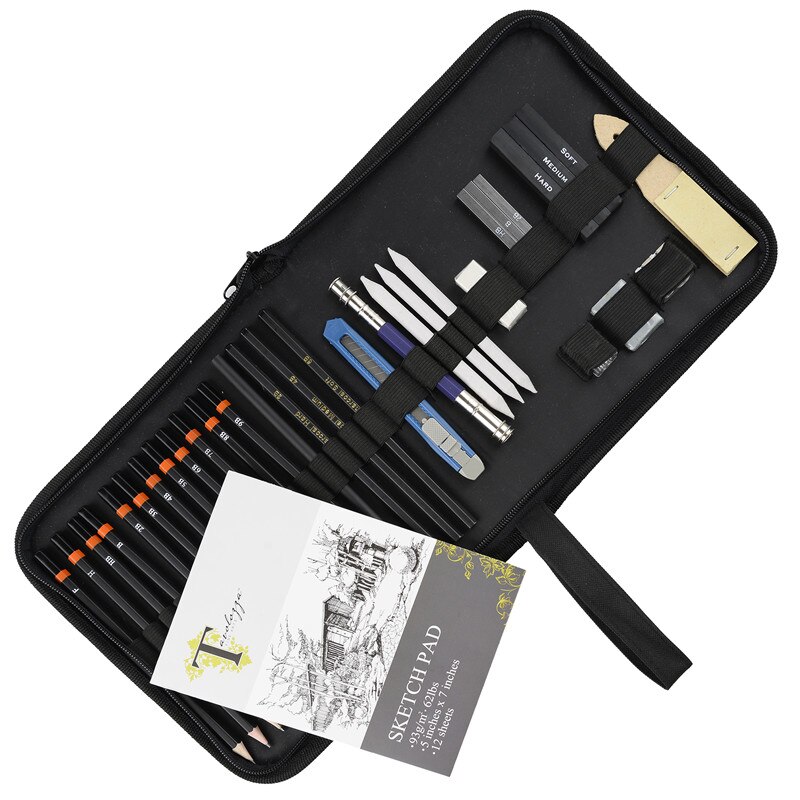 Conda 34Pcs Pencil Set Charcoal Earser Drawing Pencil Sketch Set for Drawing Painting with Carry Bag Sketching Kit