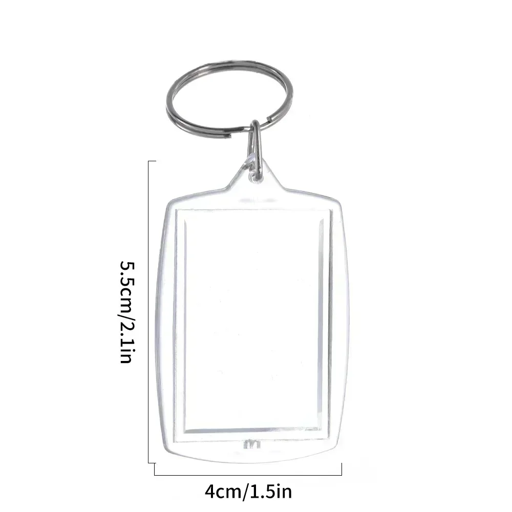 5/100 stuks transparante rechthoekige blanco acryl inzetstukken voor sleutelhangers, fotolijstjes, sleutelringen, doe-het-zelf sleutelhangers met splitring: Zwart / Roze