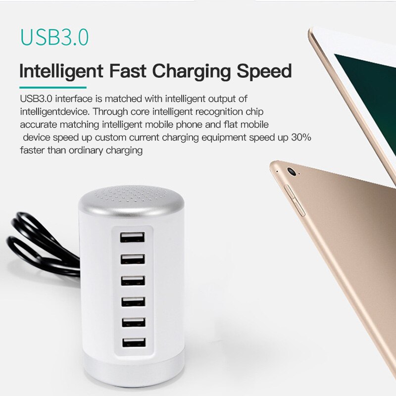 Multi 6 USB Port Desktop Charger Rapid Tower Charging Station Power Adapter 30W Multi 6 Port USB Type C PD Charger Charging
