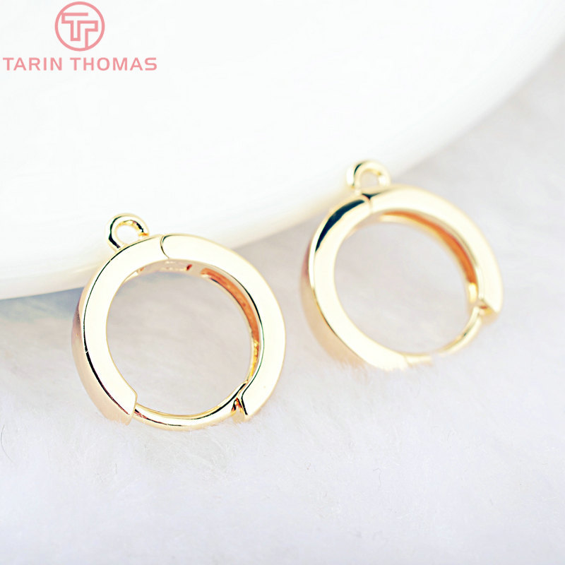 (2352)6 piezas 17x15MM 24K Color dorado, pendientes redondos de latón, pendientes de aro, Clip de , accesorios para hacer joyas DIY