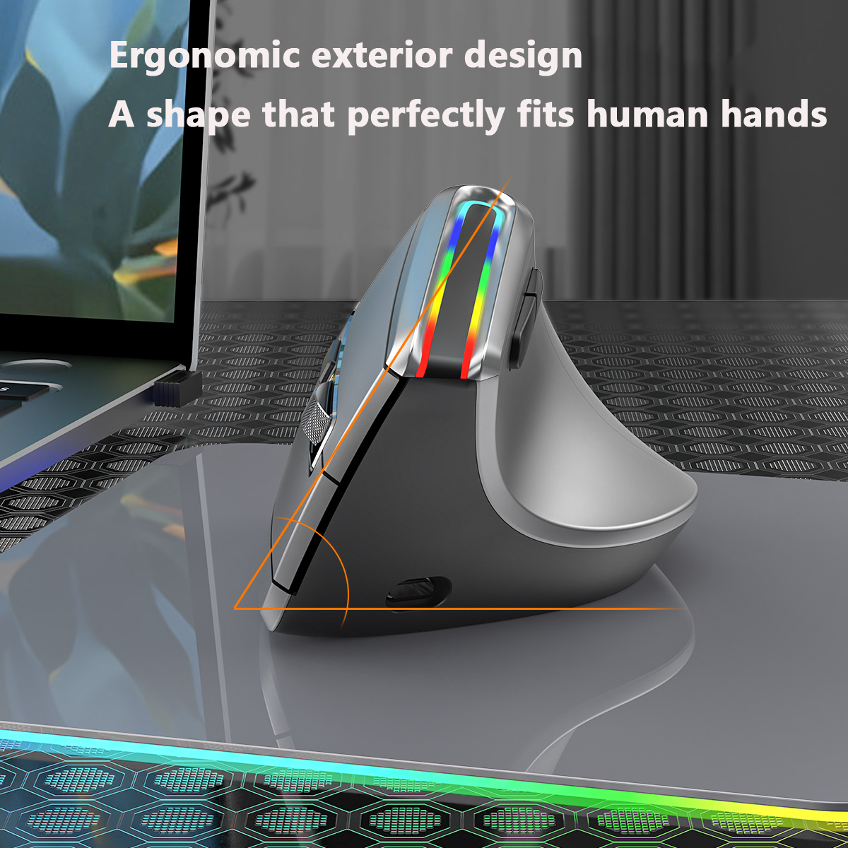JOMAA Ergonomisk RGB Trådlös Vertikal Mus 2.4G USB Uppladdningsbar Bluetooth