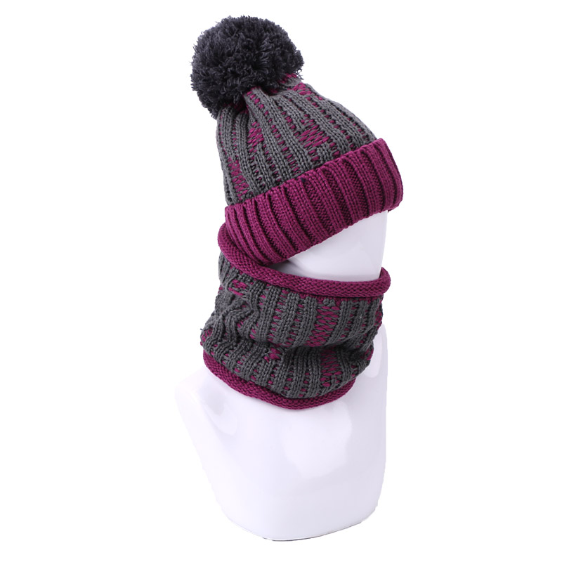 Vinter varm beanie hat tørklæde sæt kvindelige hatte med foring udendørs strik tyk vindtæt kvinder ring tørklæde pompon hat to-delt sæt: F