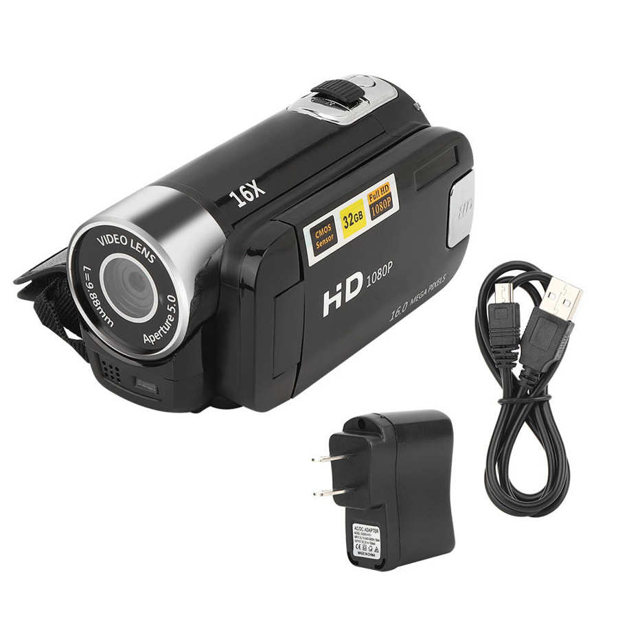 video Camera 16X Digital Zoom 2.4 Inch Rotatable LCD Display Screen 1080P Video Shooting Digital Camcorder US Plug 110-240V
